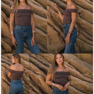 Rachel Pally Sophi off shoulder Top, Medium, Pecan Brown NWT